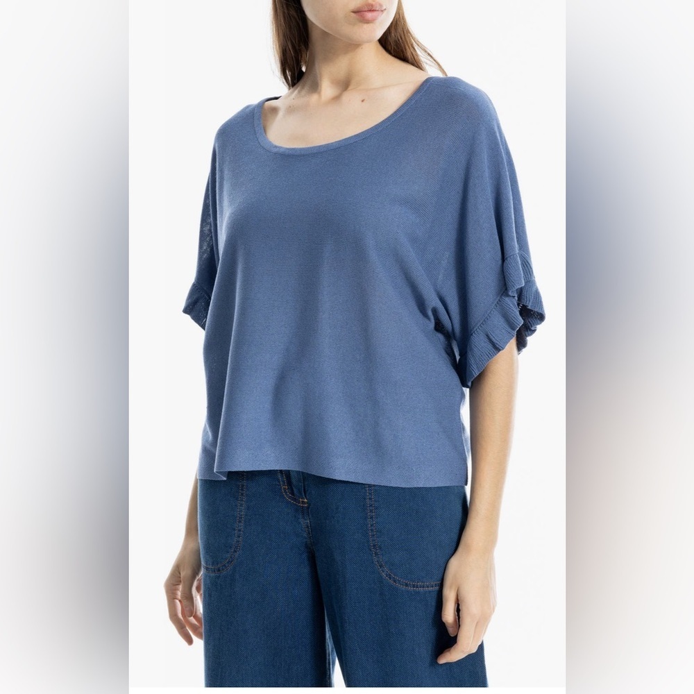 Max Studio Designer Blue Ruffle Sleeve Lightweight Top Women’s Size Medium